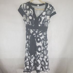 dressbarn Dress Geometric Circle Black White Tie